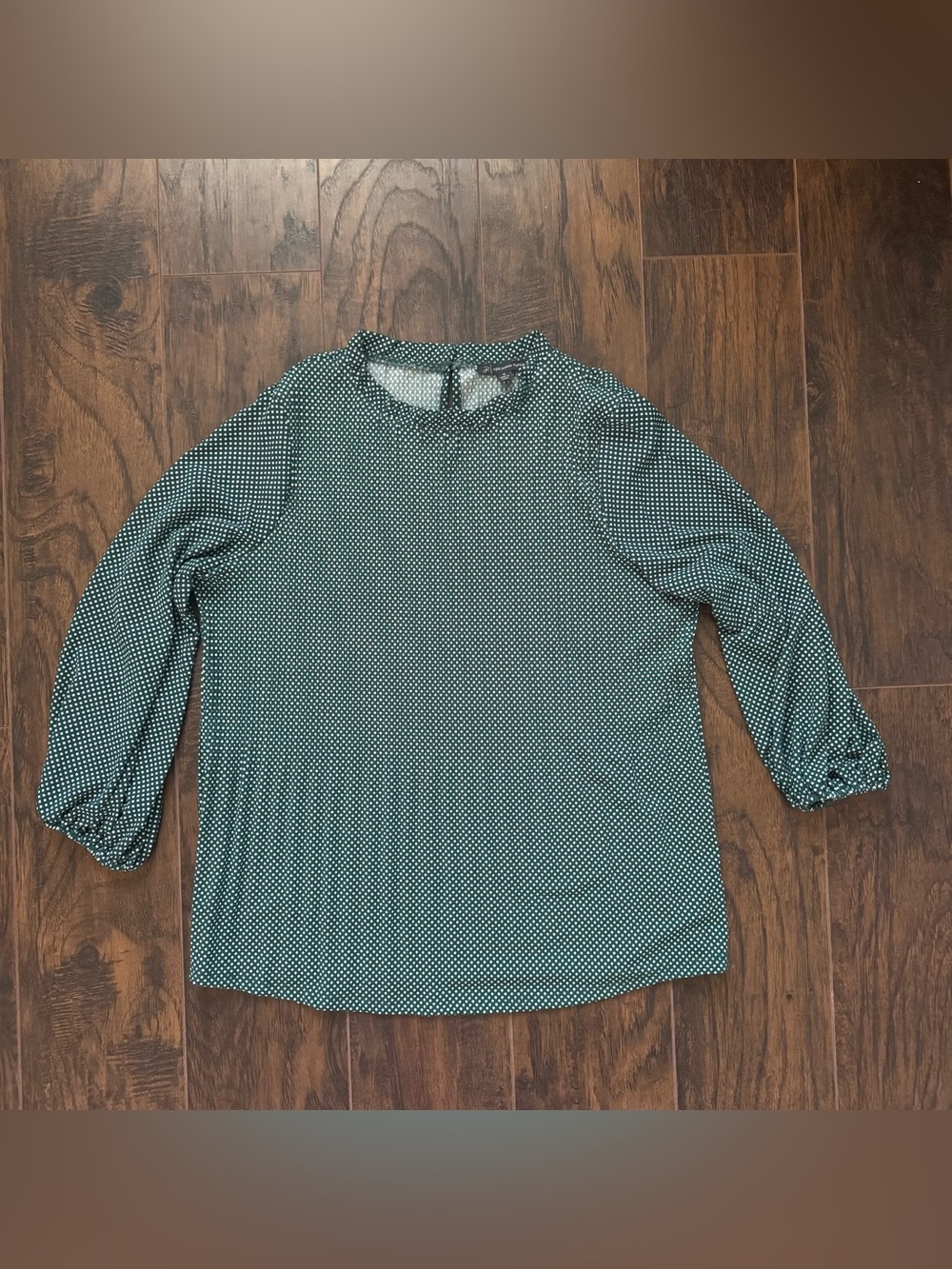 Adrianna Papell Medium Green and White Polka Dot Crepe Blouse